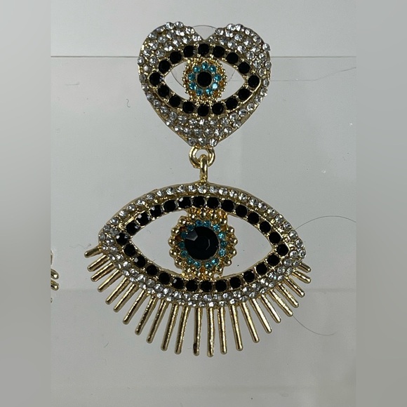 Kinsley Armelle Gold and Black Eye Earrings - Picture 2 of 6